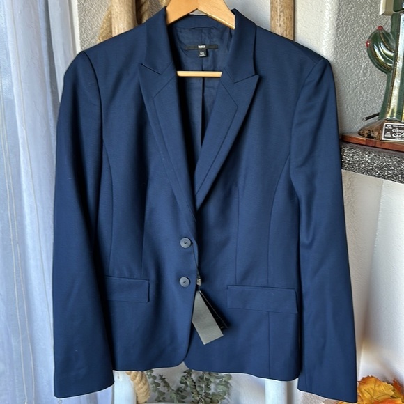 Boss Hugo Boss Blue Jaellesa Blue Button Classic Wool Blend Blazer size 10 - Picture 1 of 13
